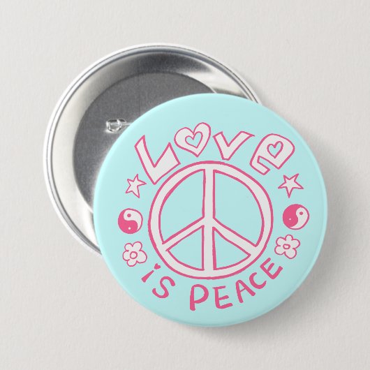Liefde is Peace - Roze/Sky Button (Voorkant /achterkant)