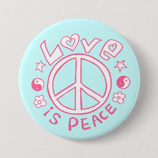 Liefde is Peace - Roze/Sky Button (Voorkant)