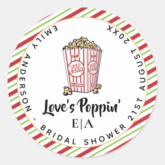 Liefde is Poppin - Bruiloft Popcorn Fun Modern Bri Ronde Sticker (Voorkant)