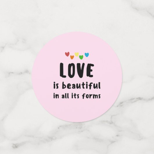 Liefde is prachtig citaat kleurrijke hartstekst Zw Confetti (Kleine voorkant)