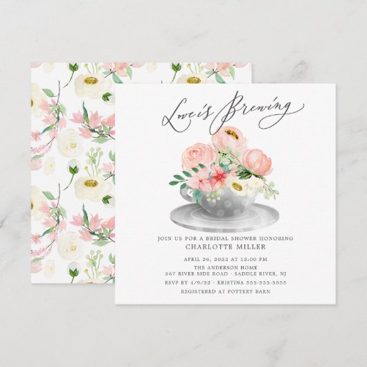 Liefde is roze Floral Bridal Tea Shower Invi Kaart (Voorkant / Achterkant)