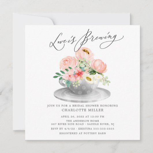 Liefde is roze Floral Bridal Tea Shower Invi Kaart (Voorkant)