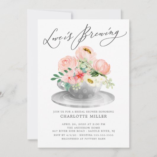 Liefde is roze Floral Bridal Tea Shower Invi Kaart (Voorkant)