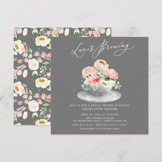 Liefde is roze Floral Bridal Tea Shower Invi Kaart (Voorkant / Achterkant)