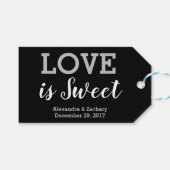 Liefde is Sweet Black Silver Wedding Snoep Favor Cadeaulabel (Voorkant (Horizontaal))
