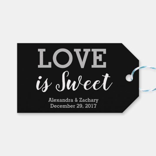 Liefde is Sweet Black Silver Wedding Snoep Favor Cadeaulabel (Voorkant (Horizontaal))