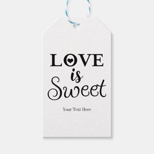 Liefde is Sweet Black & White Wedding Custom Favor Cadeaulabel (Voorkant)