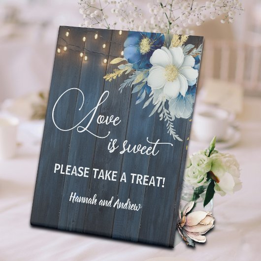Liefde is Sweet Blue Wood String Lights Bloemen Reclamebord Met Voetstuk