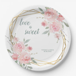 Liefde is Sweet Blush Floral Geometric Wedding Papieren Bordje