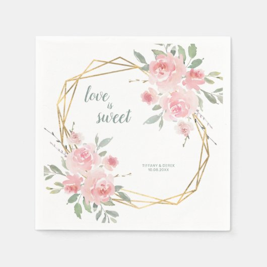 Liefde is Sweet Blush Floral Geometric Wedding Servet (Voorkant)