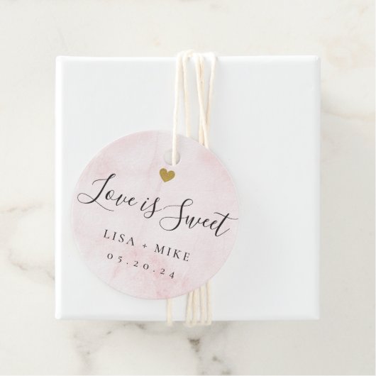 Liefde is Sweet Custom Bruiloft Snoep Roze Waterve Bedankjes Labels (In situ)