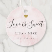 Liefde is Sweet Custom Bruiloft Snoep Roze Waterve Bedankjes Labels (Voorkant)