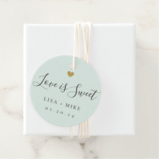 Liefde is Sweet Custom Wedding Snoep Sage Green Bedankjes Labels (In situ)