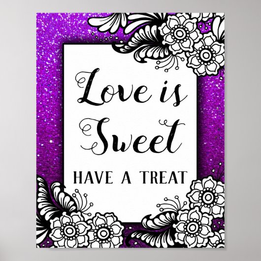 Liefde is Sweet Desserts Paarse Glitter Sparkles Poster (Voorkant)