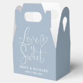 Liefde is Sweet Elegant Dusty Blue Wedding Bedankdoosjes (Geopend)