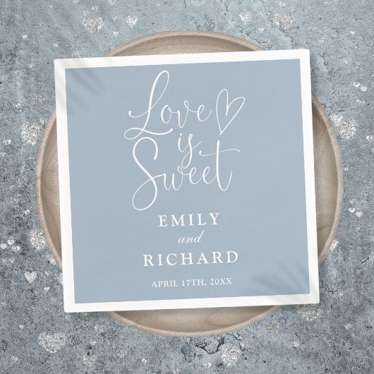 Liefde is Sweet Elegant Modern Dusty Blue Wedding Servet