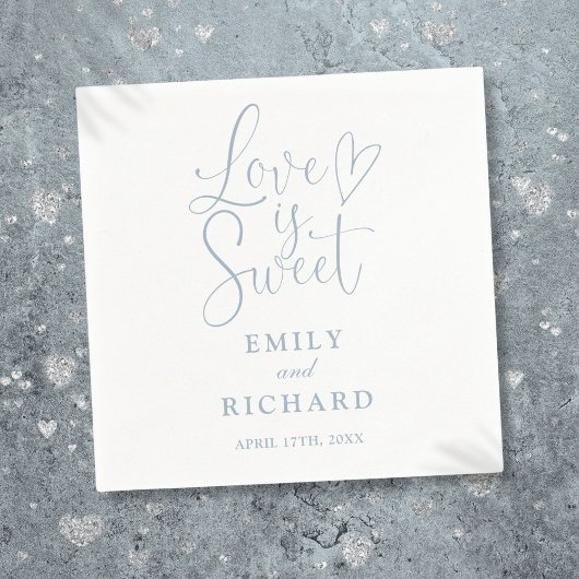 Liefde is Sweet Elegant Modern Dusty Blue Wedding Servet