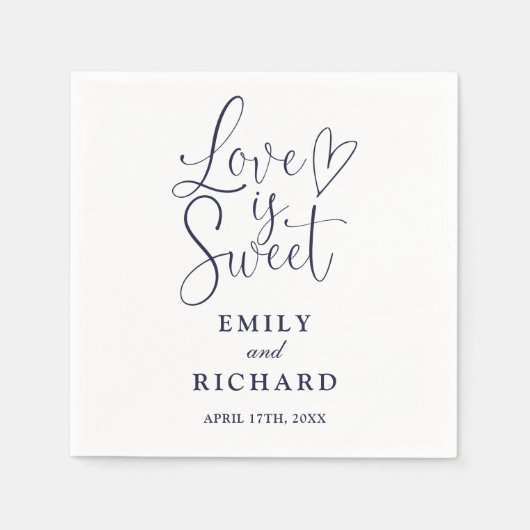 Liefde is Sweet Elegant Modern Navy Blue Wedding Servet (Voorkant)