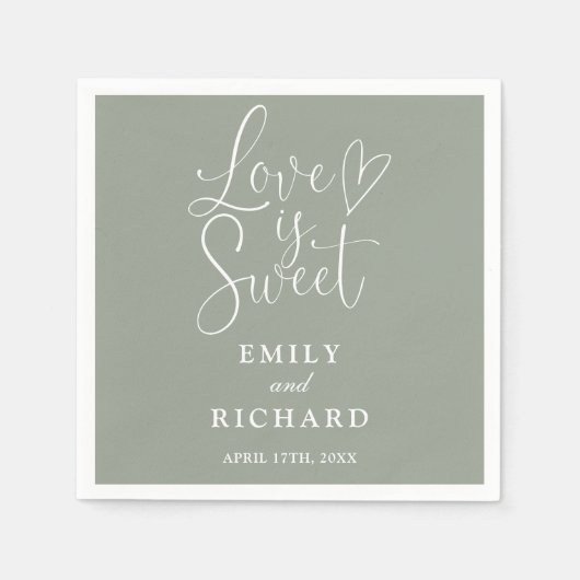 Liefde is Sweet Elegant Modern Sage Green Wedding Servet (Voorkant)