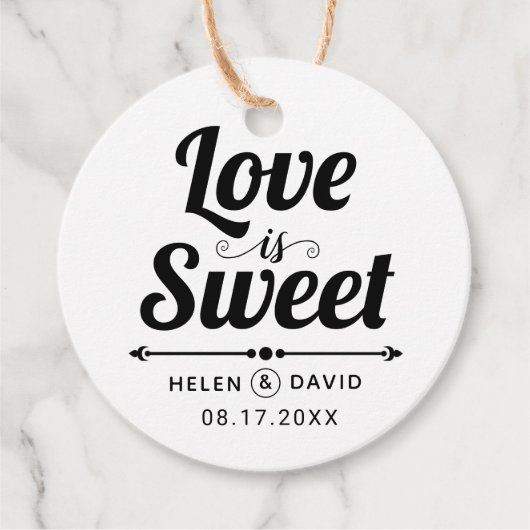 Liefde is Sweet elegante typografie bruiloft Bedankjes Labels (Voorkant)