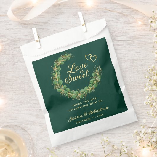 Liefde is Sweet Emerald Green en Gold Wedding Bedankzakje (Geknipt)