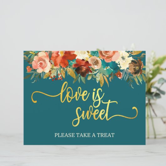 Liefde is Sweet Favors Sign - Blauwgroen en Oranje (Staand voorkant)