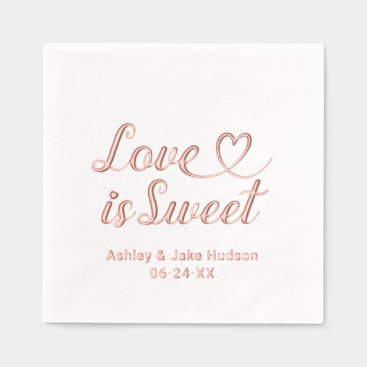 Liefde is Sweet Gepersonaliseerde Hart Script Wedd Folie Servetten (Voorkant)