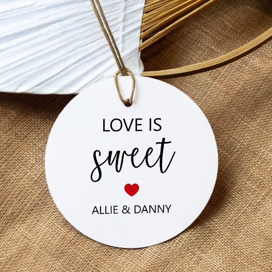 Liefde is Sweet Gift Labels, Rode bruiloft of Douc Bedankjes Labels