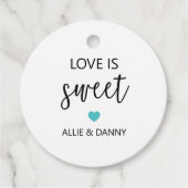 Liefde is Sweet Gift Labels, Turquoise bruiloft Bedankjes Labels (Voorkant)