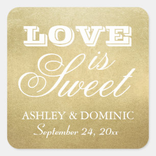 Liefde is Sweet Gold Wedding Monogram Vierkante Sticker