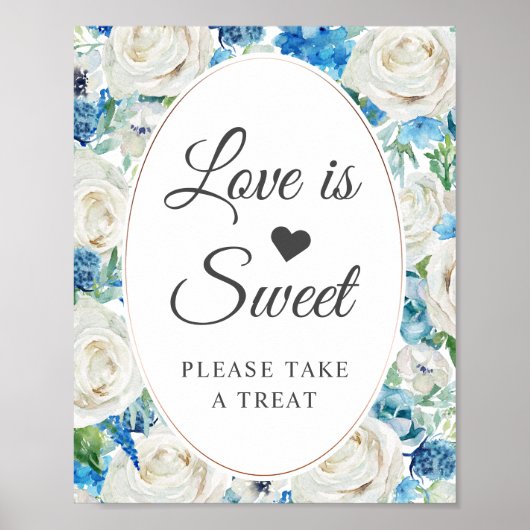 Liefde is Sweet Green Blue White Floral Oval Lijst Poster (Voorkant)