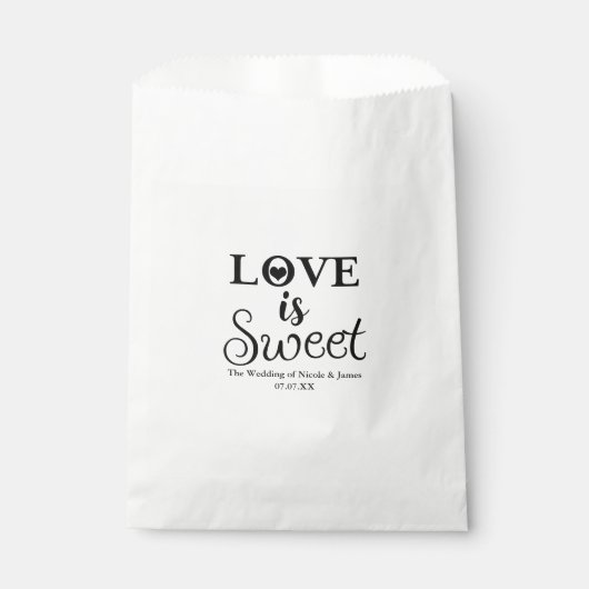 Liefde is Sweet Heart Bruiloft Zwart & Wit Favor Bedankzakje (Voorkant)