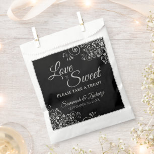 Liefde is Sweet Lacy Zilver & Zwart Elegant Bruilo Bedankzakje
