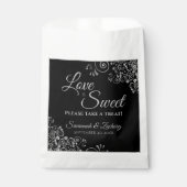 Liefde is Sweet Lacy Zilver & Zwart Elegant Bruilo Bedankzakje (Voorkant)