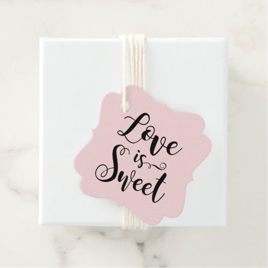 Liefde is Sweet Pink Black Modern Script Wedding Bedankjes Labels (In situ)