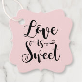 Liefde is Sweet Pink Black Modern Script Wedding Bedankjes Labels (Voorkant)