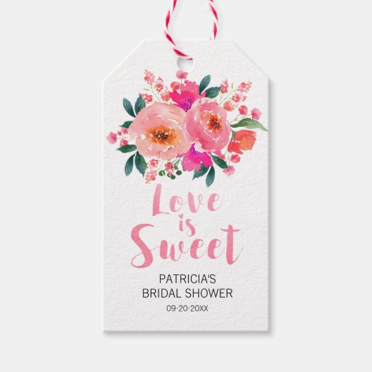Liefde is Sweet Pink Floral Vrijgezellenfeest Favo Cadeaulabel (Voorkant)