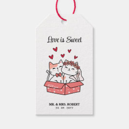 Liefde is Sweet Schattige Cat Bride en Bruidegom W Cadeaulabel