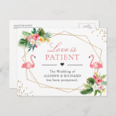 Liefde is Tropische Flamingo Wedding New Date Briefkaart (Voorkant / Achterkant)