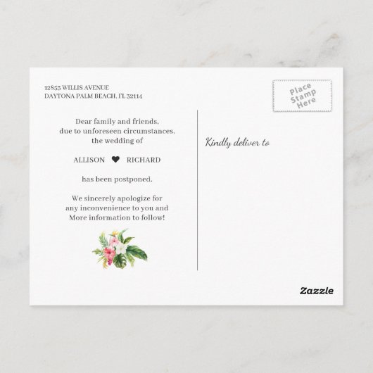 Liefde is Tropische Flamingo Wedding New Date Briefkaart (Achterkant)