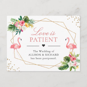 Liefde is Tropische Flamingo Wedding New Date Briefkaart