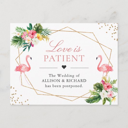 Liefde is Tropische Flamingo Wedding New Date Briefkaart (Voorkant)
