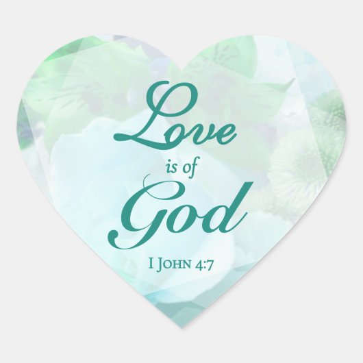 Liefde is van God Bleek Teal Roos Hart Sticker (Voorkant)