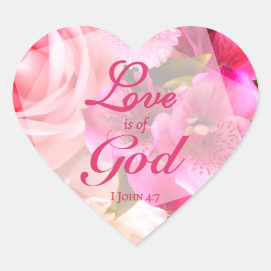 Liefde is van God Fuchsia Bloemen Hart Sticker (Voorkant)
