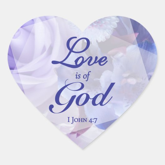 Liefde is van God Violet Blauwe Bloemen Hart Sticker (Voorkant)