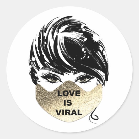 Liefde is viraal meisje coronavirus gouden mondkap ronde sticker (Voorkant)