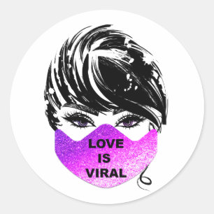 Liefde is viraal meisje coronavirus roze gezichtsm ronde sticker