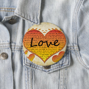 Liefde is vriendelijk 1 Korintiërs 13 Hartjes Ronde Button 4,0 Cm