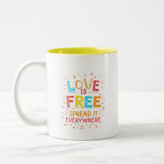 Liefde is vrij om het overal te verspreiden tweekleurige koffiemok
