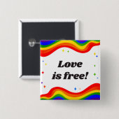 Liefde is Vrij: Regenboog Pride Knop Vierkante Button 5,1 Cm (Voorkant /achterkant)